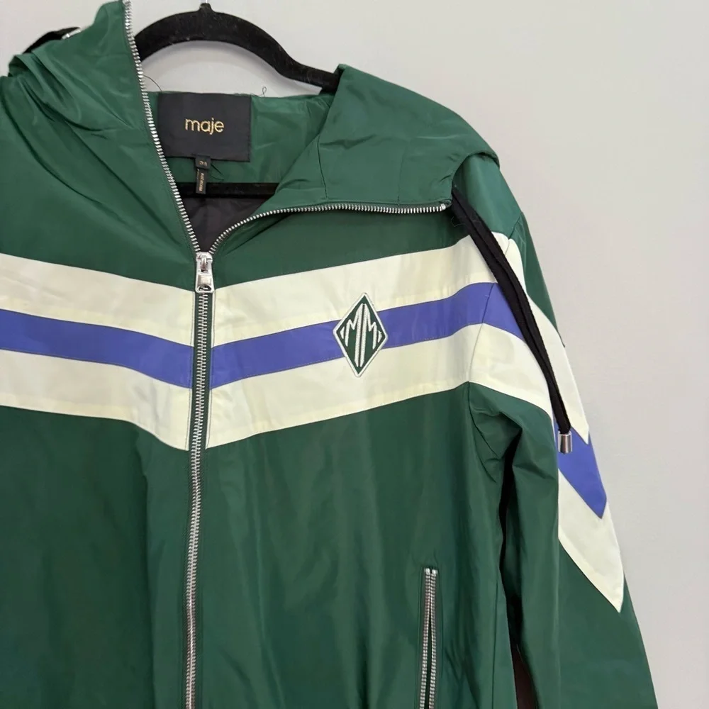 Maje Jacket Baneli Windbreaker Striped in Green